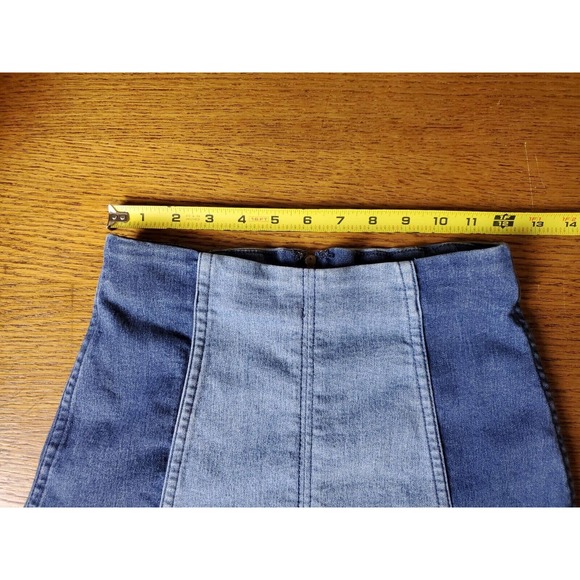 Free People 0 Modern Femme Denim Skirt Two Tone Colorblock Mini Stretch - Picture 9 of 11
